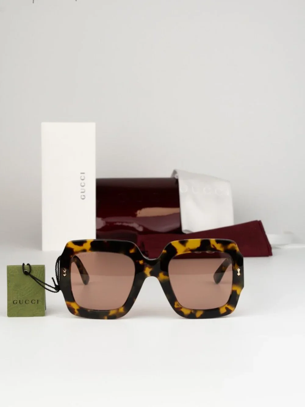 Gucci Women Sunglasses Havana Red Square GG1111S 003 NEW AUTHENTIC - Picture 2 of 9